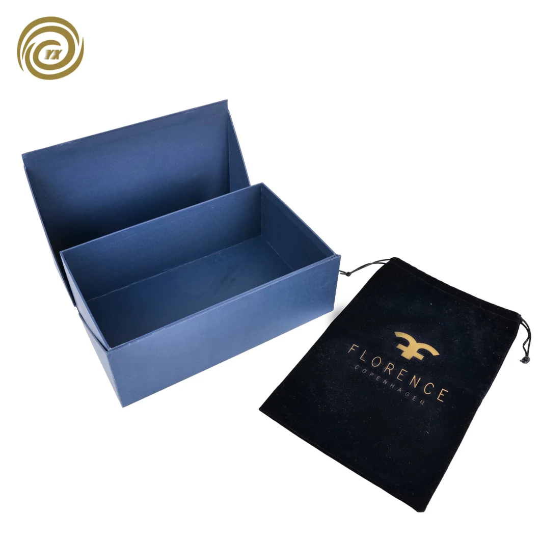 Blue Magnet Close Shoe Box Gift Box with Velvet Bag Packaging